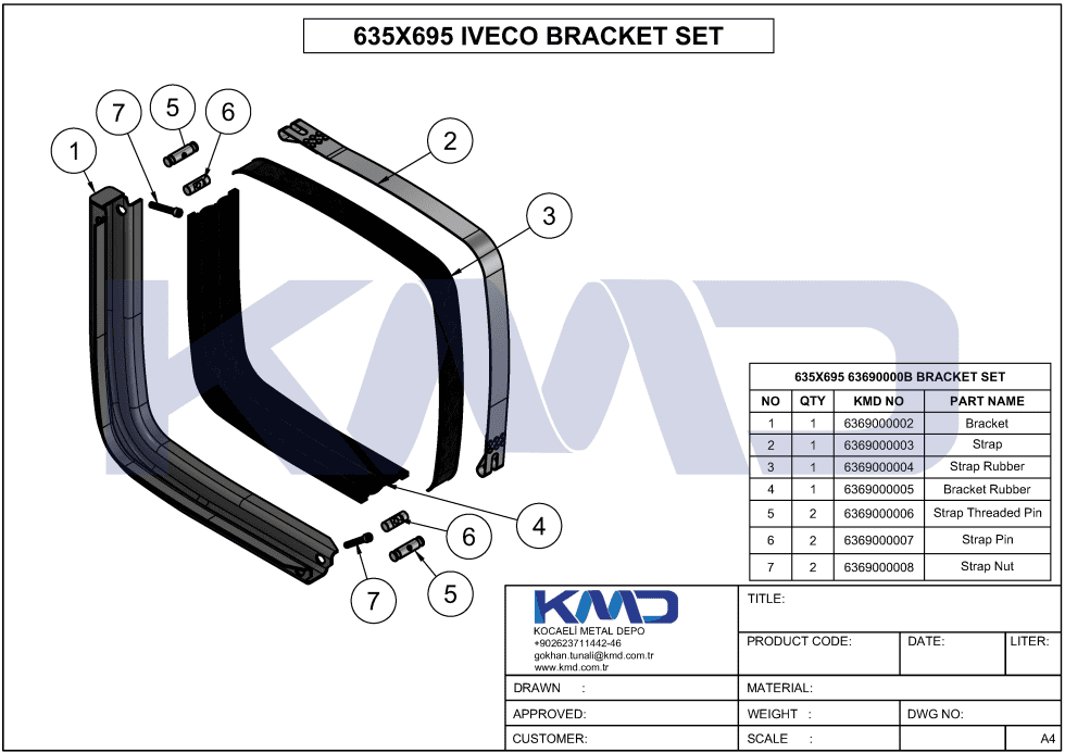 41013963 (1) - 41830216 (2) - 42010485 (3) - IVECO FUEL TANK BRACKET SET 41033355 (4) 41271918 - 42053668