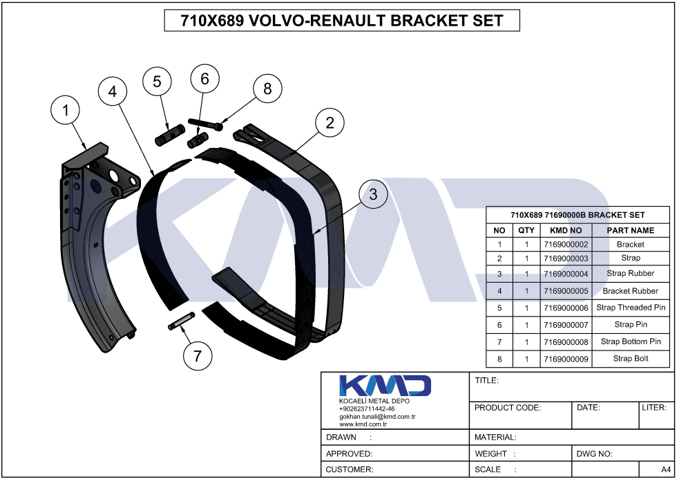 20526488 - 20721537 (1), 20493836 (2), 20399043 (3) VOLVO FUEL TANK BRACKET SET VOLVO YAKIT DEPOSU AYAK SETİ, 20428438 (4), 20387550 (5), 20399041 (6) 20730641